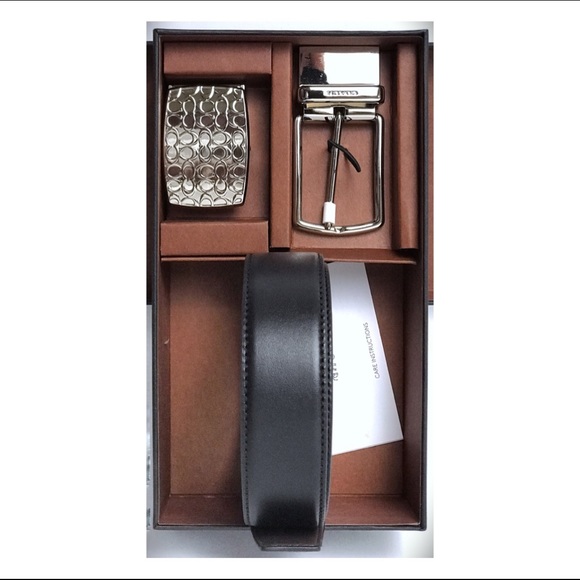 Mens Coach Black Leather Belt Gift Set w/ Buckle - Picture 2 of 8